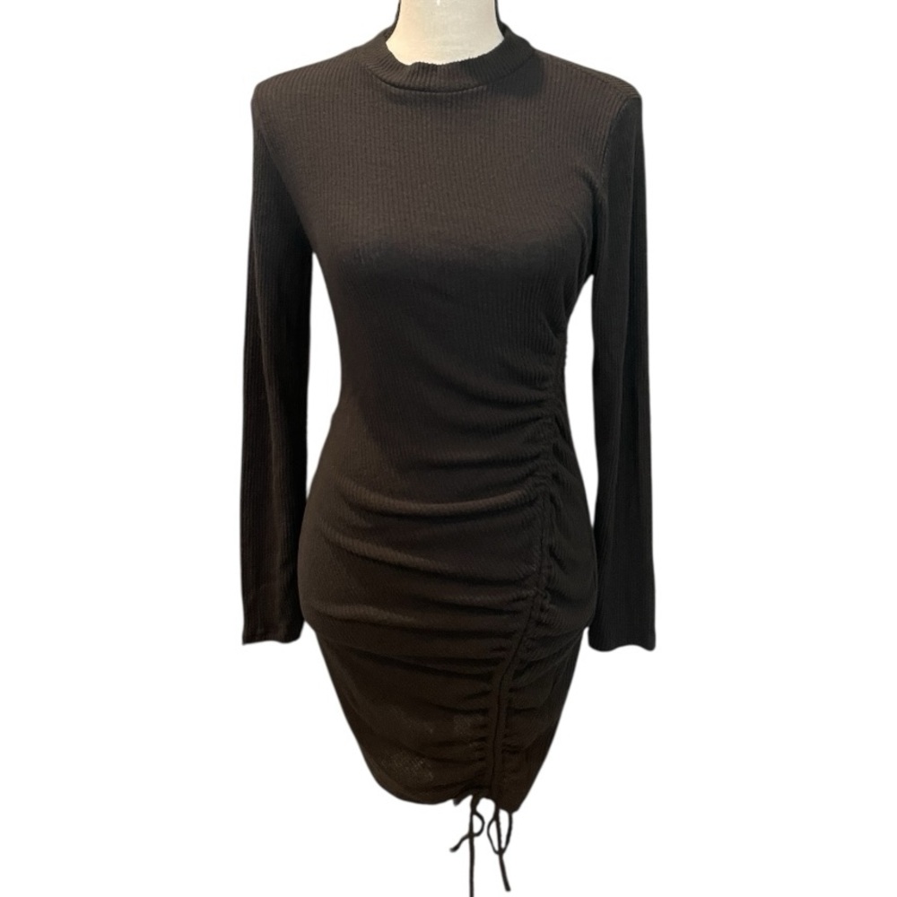 A3 Design Black Ribbed Long Sleeve Dress